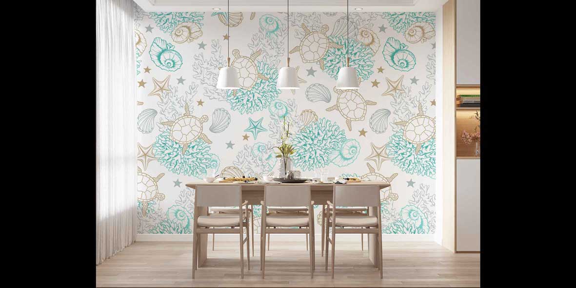 Deniz Kaplumbağası ve Mercan Desenli Duvar Kağıdı 4619