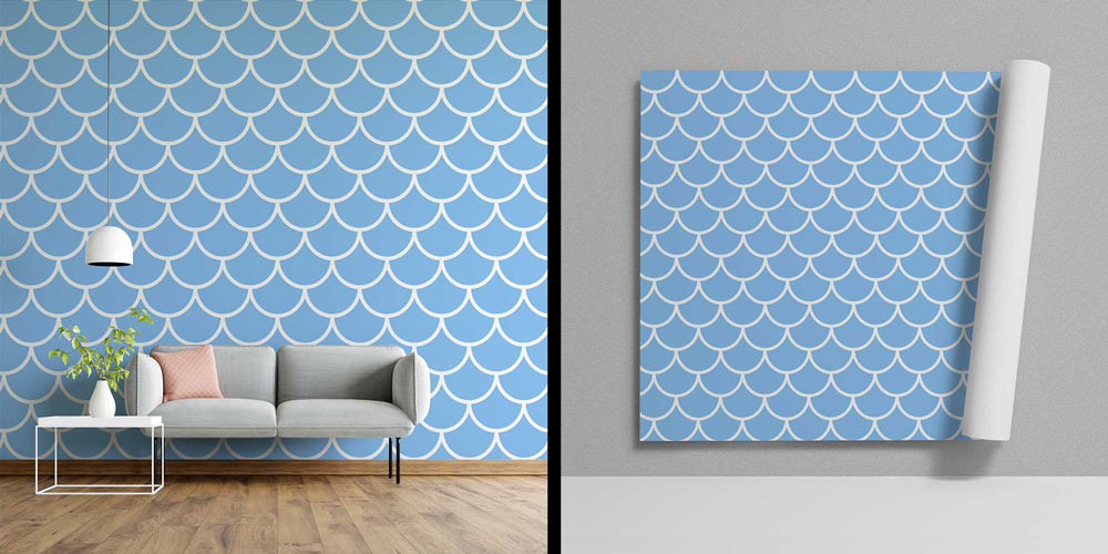 Mavi Dalga Desenli Deniz Temalı Duvar Kağıdı 4620