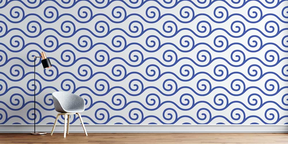 Mavi Spiral Dalga Desenli Deniz Temalı Duvar Kağıdı 4626