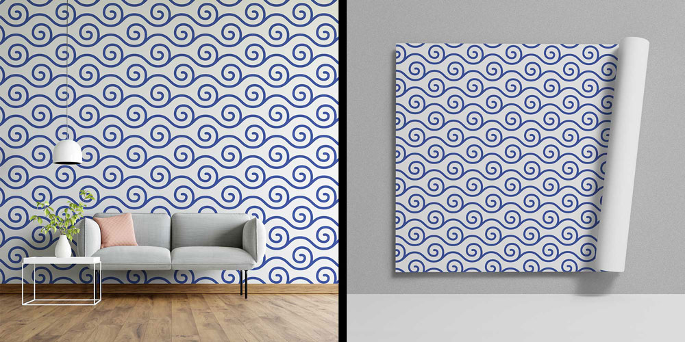 Mavi Spiral Dalga Desenli Deniz Temalı Duvar Kağıdı 4626