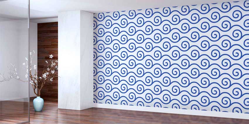 Mavi Spiral Dalga Desenli Deniz Temalı Duvar Kağıdı 4626