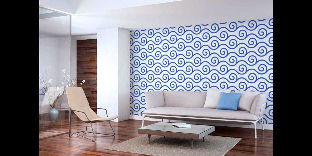 Mavi Spiral Dalga Desenli Deniz Temalı Duvar Kağıdı 4626