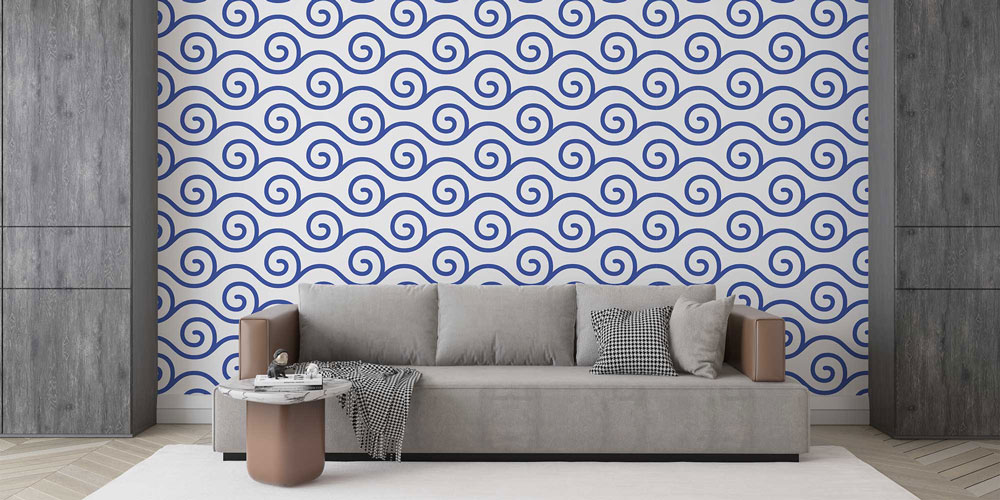 Mavi Spiral Dalga Desenli Deniz Temalı Duvar Kağıdı 4626
