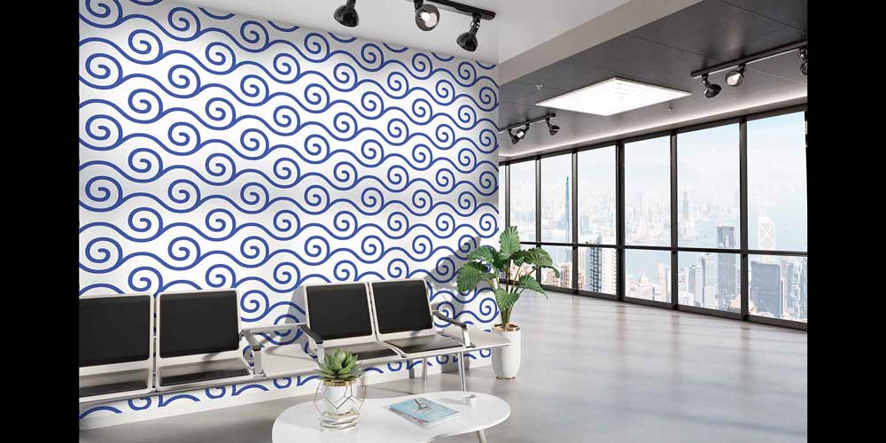 Mavi Spiral Dalga Desenli Deniz Temalı Duvar Kağıdı 4626