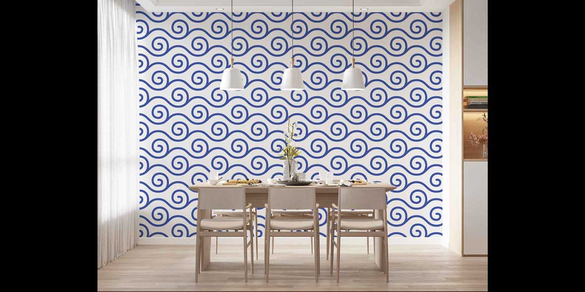 Mavi Spiral Dalga Desenli Deniz Temalı Duvar Kağıdı 4626