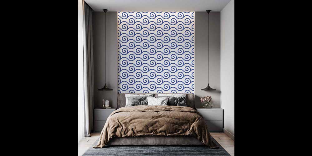 Mavi Spiral Dalga Desenli Deniz Temalı Duvar Kağıdı 4626