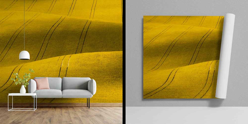 Sarı Tarla Dokusu Dalgalı Hatlar Manzarası Duvar Kağıdı 4708