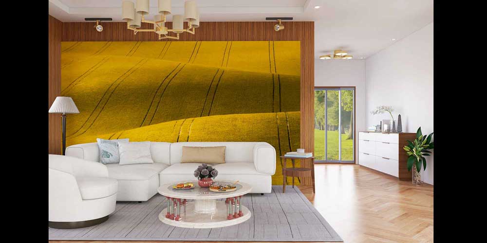 Sarı Tarla Dokusu Dalgalı Hatlar Manzarası Duvar Kağıdı 4708