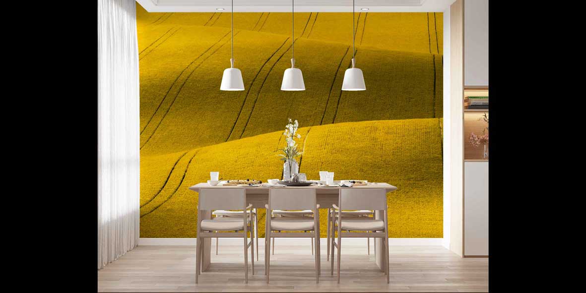 Sarı Tarla Dokusu Dalgalı Hatlar Manzarası Duvar Kağıdı 4708