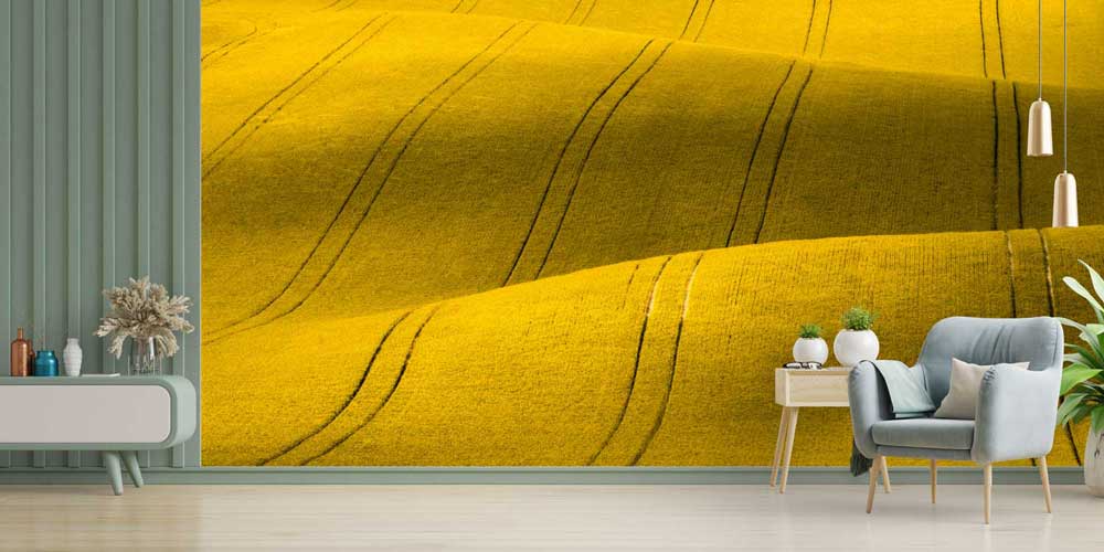 Sarı Tarla Dokusu Dalgalı Hatlar Manzarası Duvar Kağıdı 4708