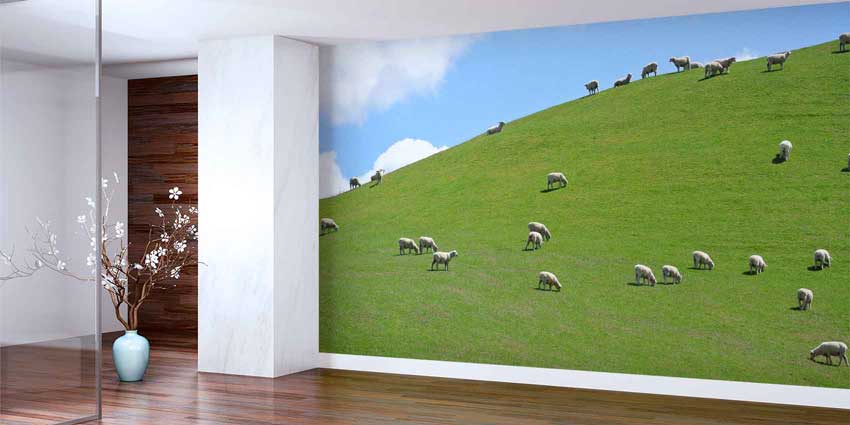 Yeşil Tepede Otlayan Koyunlar Pastoral Manzara Duvar Kağıdı 4712