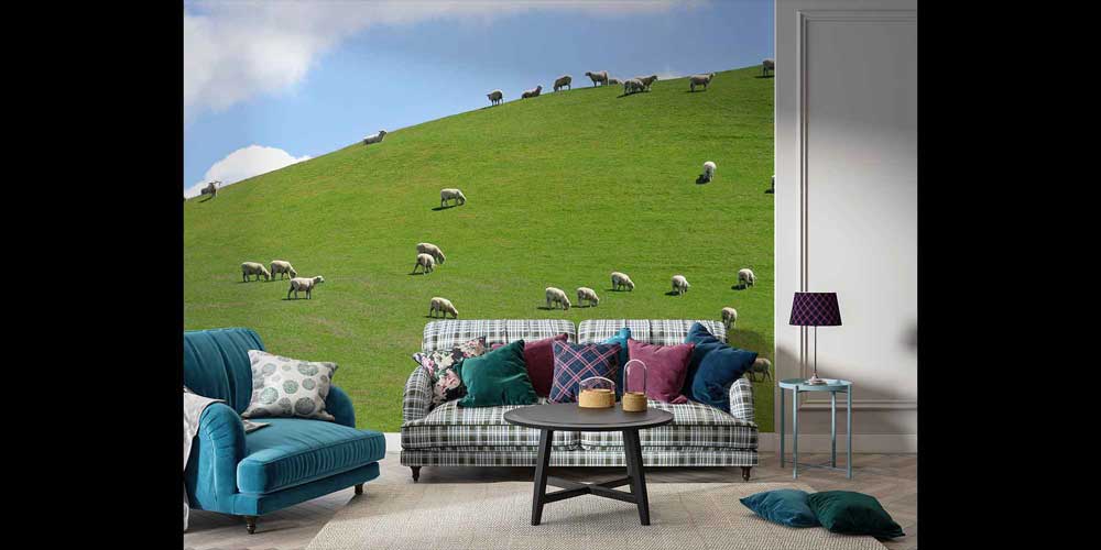 Yeşil Tepede Otlayan Koyunlar Pastoral Manzara Duvar Kağıdı 4712