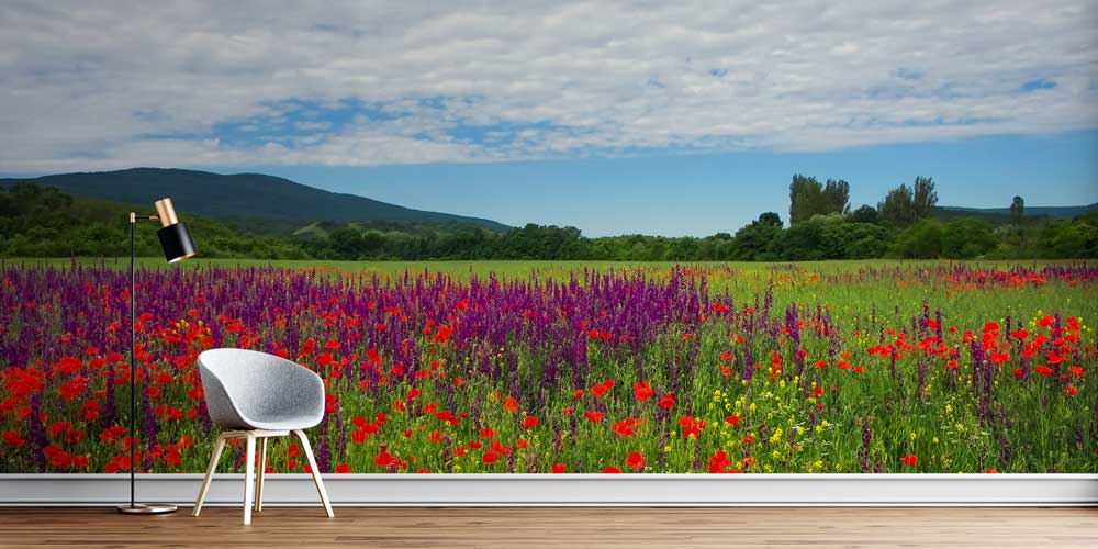 Kır Çiçekleri ve Gelincik Tarlası Manzarası Duvar Kağıdı 4714