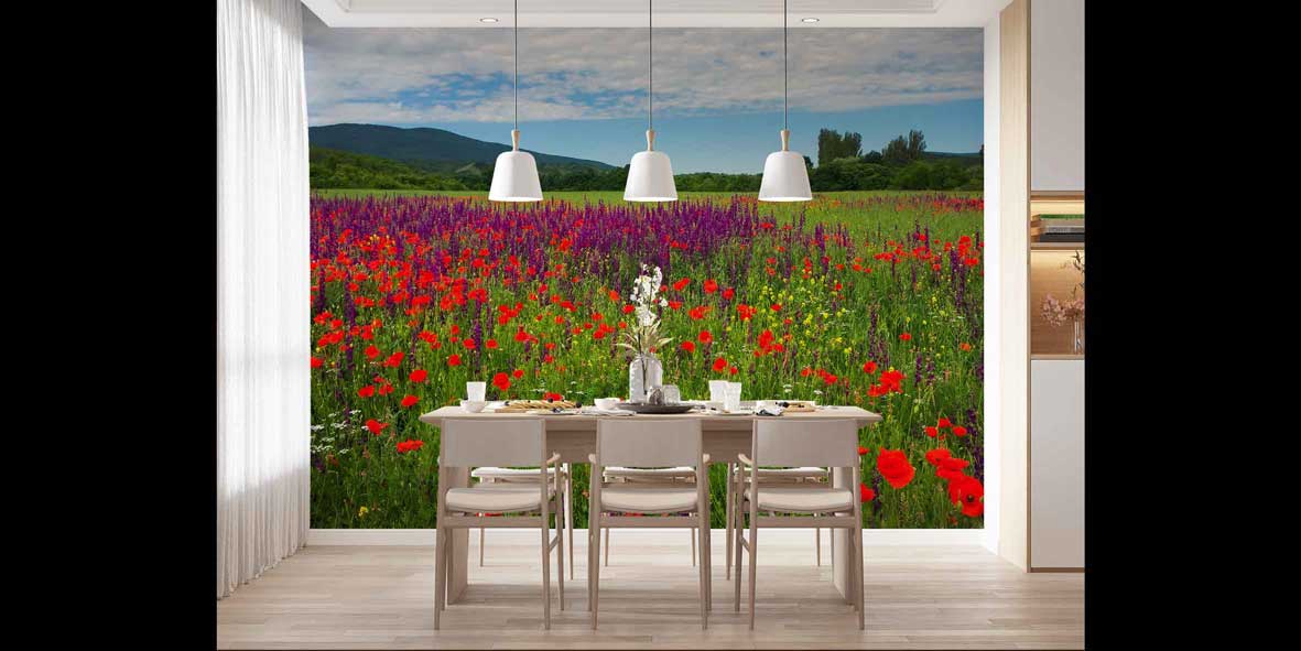 Kır Çiçekleri ve Gelincik Tarlası Manzarası Duvar Kağıdı 4714