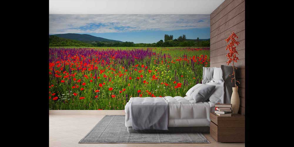 Kır Çiçekleri ve Gelincik Tarlası Manzarası Duvar Kağıdı 4714