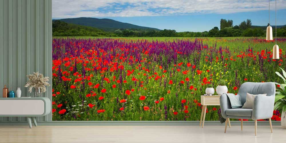 Kır Çiçekleri ve Gelincik Tarlası Manzarası Duvar Kağıdı 4714