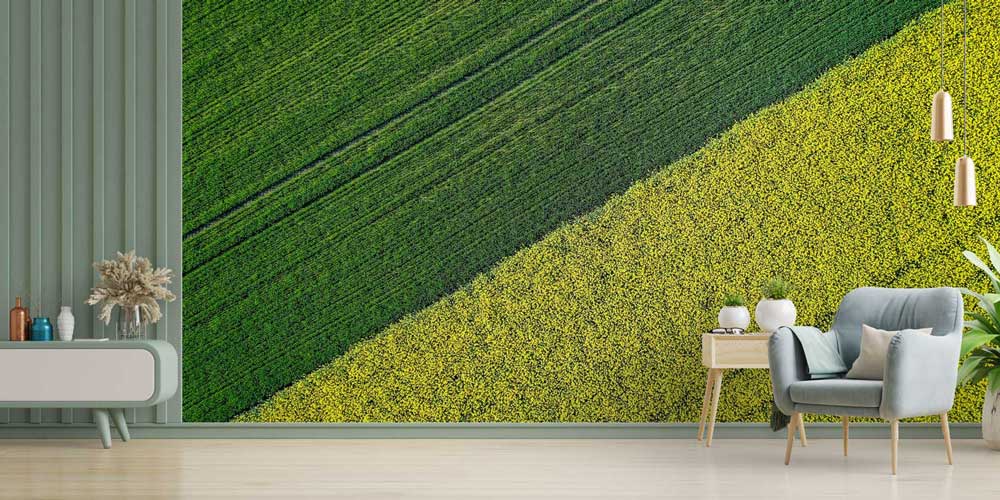 Yeşil ve Sarı Tarım Tarlaları Havadan Görünüm Duvar Kağıdı 4715