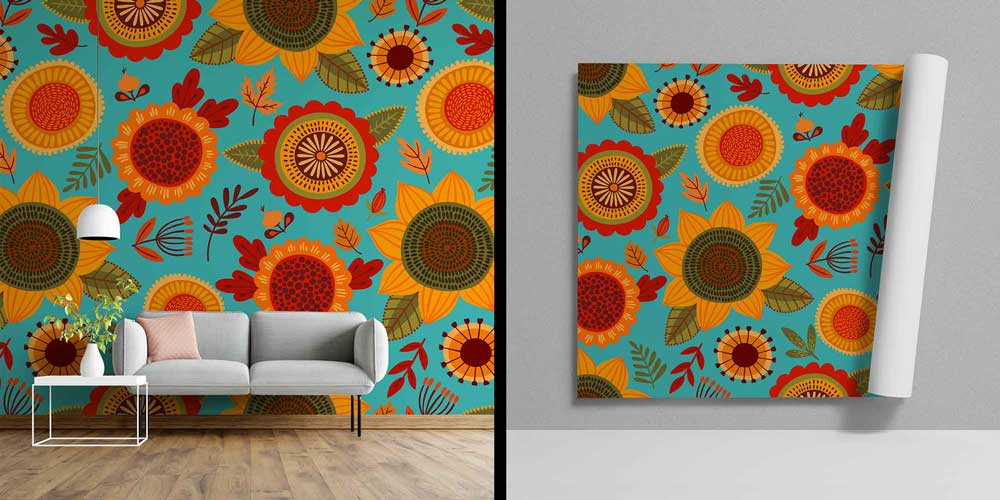 Renkli Ayçiçeği Desenli Modern Duvar Kağıdı 4716