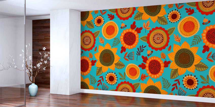 Renkli Ayçiçeği Desenli Modern Duvar Kağıdı 4716