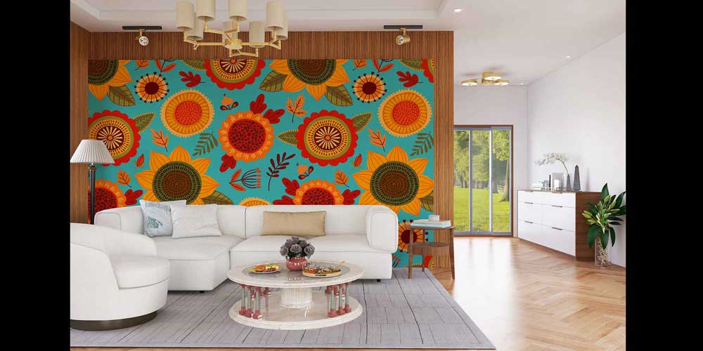 Renkli Ayçiçeği Desenli Modern Duvar Kağıdı 4716