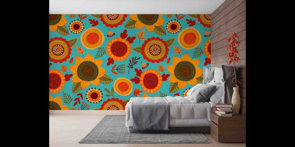 Renkli Ayçiçeği Desenli Modern Duvar Kağıdı 4716