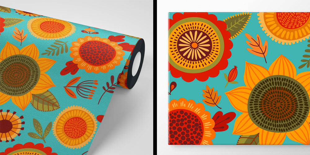 Renkli Ayçiçeği Desenli Modern Duvar Kağıdı 4716