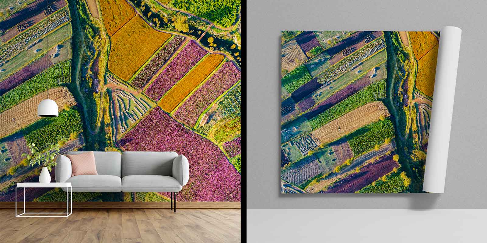 Renkli Tarlalar Havadan Görünüm Doğa Temalı Duvar Kağıdı 4717