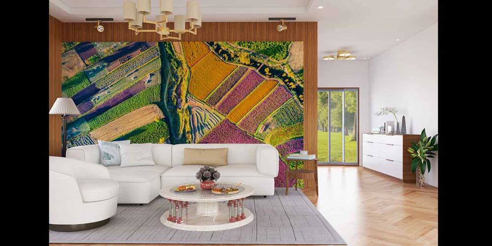 Renkli Tarlalar Havadan Görünüm Doğa Temalı Duvar Kağıdı 4717