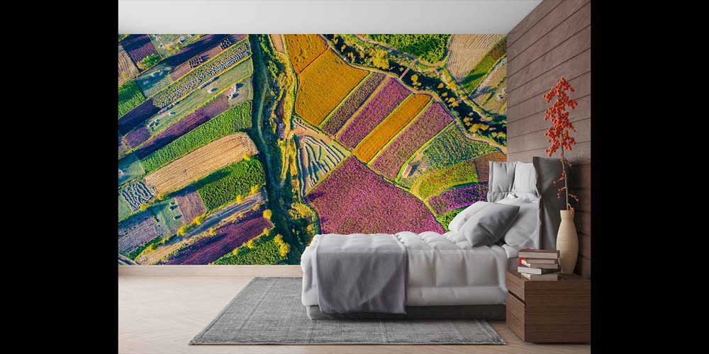 Renkli Tarlalar Havadan Görünüm Doğa Temalı Duvar Kağıdı 4717