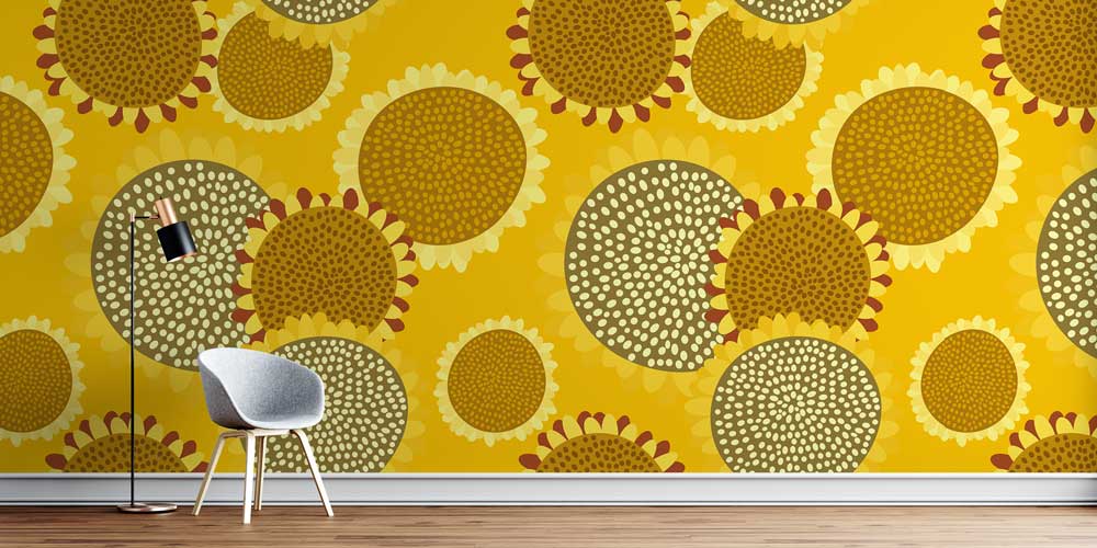 Stilize Ayçiçeği Desenli Dekoratif Duvar Kağıdı 4719