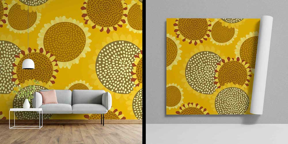 Stilize Ayçiçeği Desenli Dekoratif Duvar Kağıdı 4719