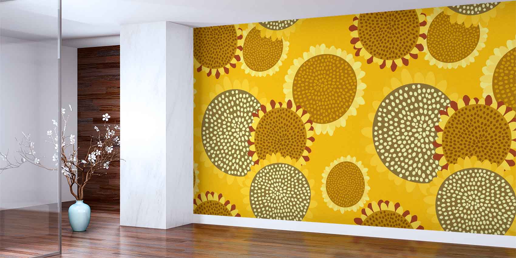 Stilize Ayçiçeği Desenli Dekoratif Duvar Kağıdı 4719