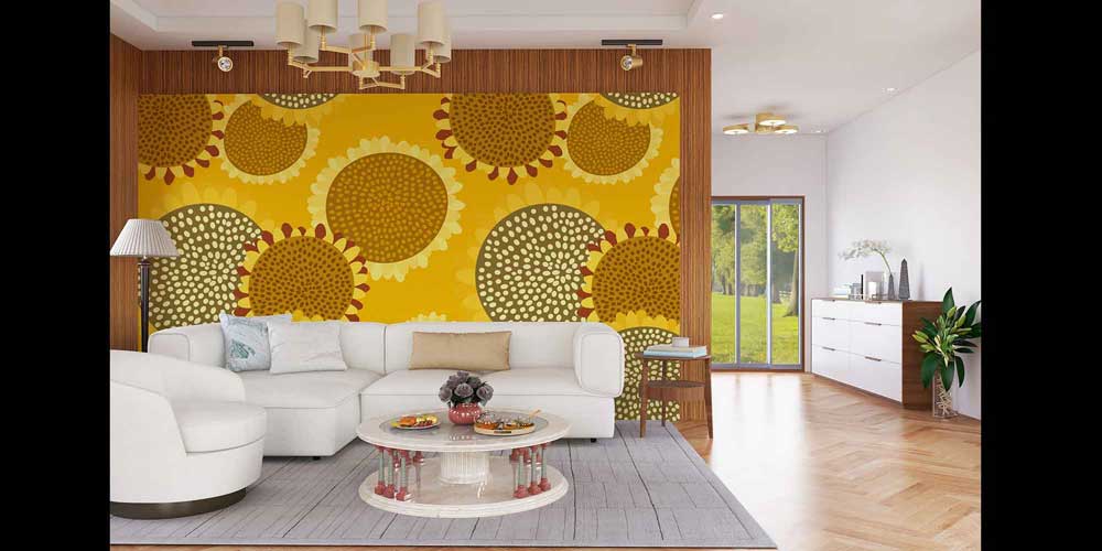 Stilize Ayçiçeği Desenli Dekoratif Duvar Kağıdı 4719