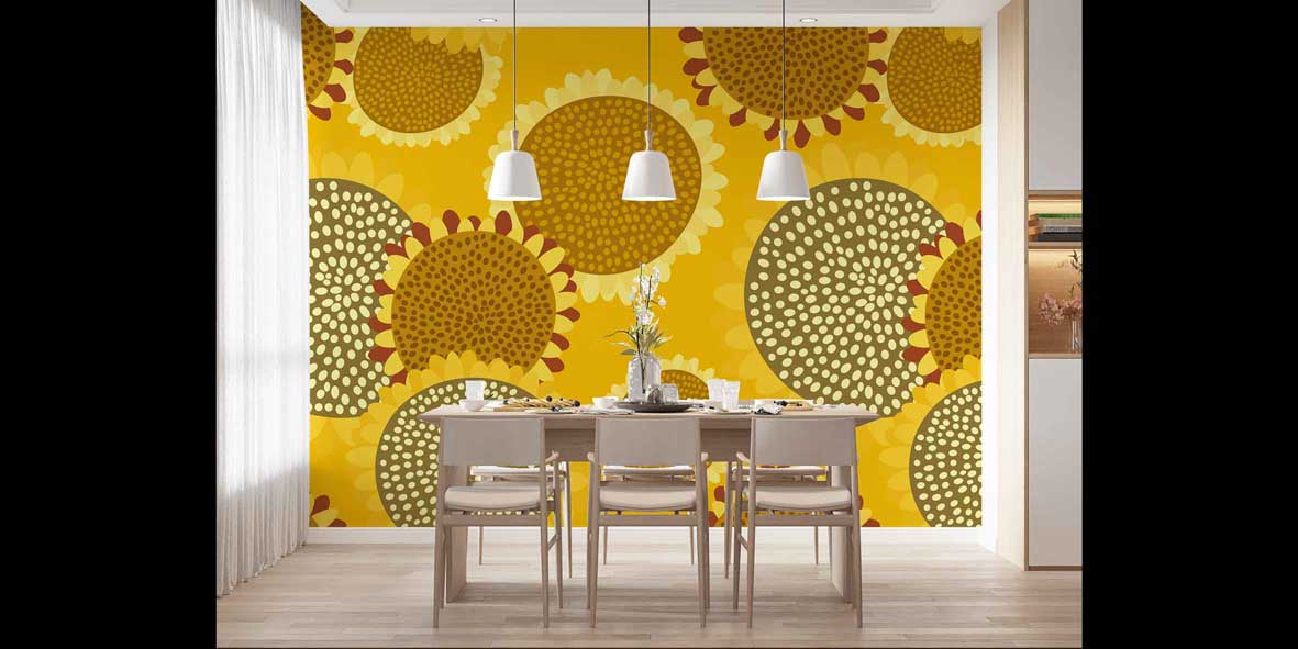 Stilize Ayçiçeği Desenli Dekoratif Duvar Kağıdı 4719