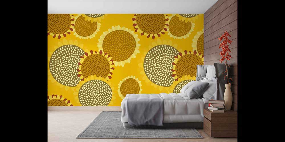 Stilize Ayçiçeği Desenli Dekoratif Duvar Kağıdı 4719