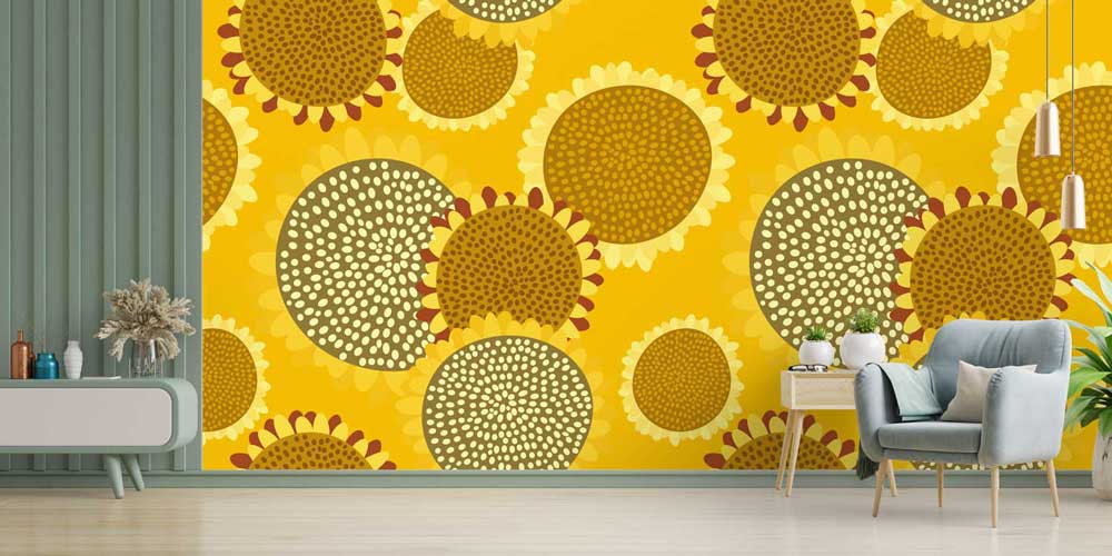 Stilize Ayçiçeği Desenli Dekoratif Duvar Kağıdı 4719