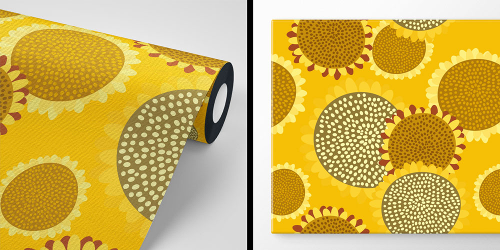 Stilize Ayçiçeği Desenli Dekoratif Duvar Kağıdı 4719