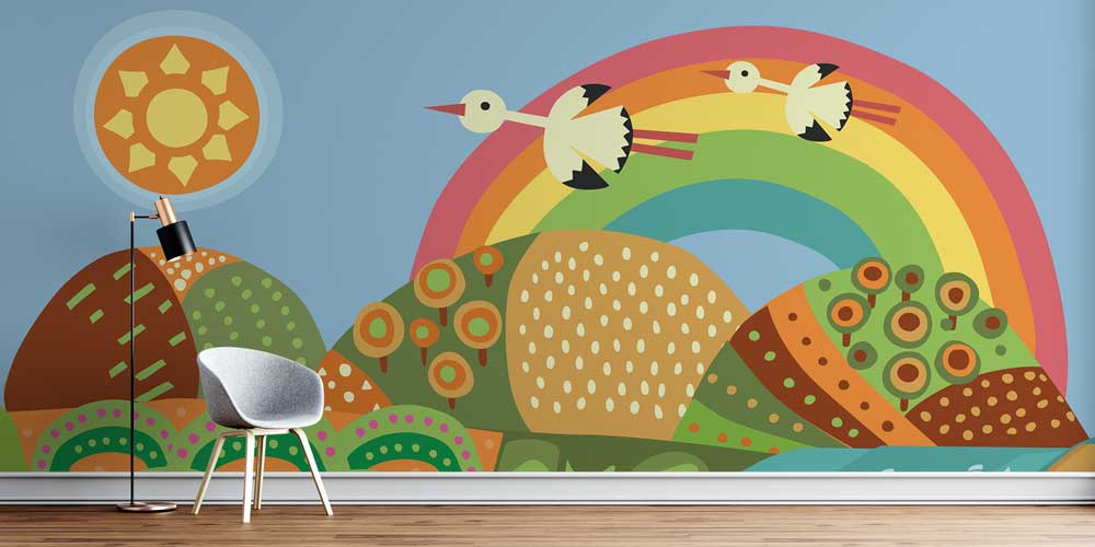duvar-kagidi-4720-0 Gökkuşağı ve Kuşlar Temalı Renkli Doğa Duvar Kağıdı 4720