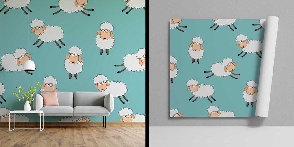 Sevimli Koyun Desenli Çocuk Odası Duvar Kağıdı 4725