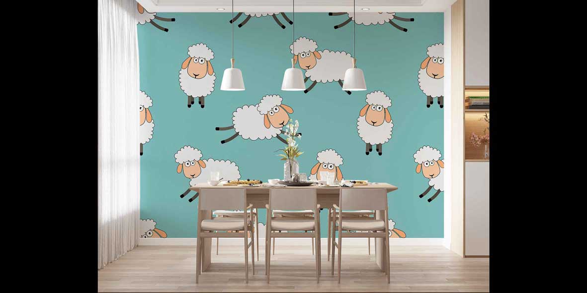 Sevimli Koyun Desenli Çocuk Odası Duvar Kağıdı 4725