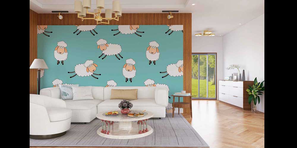 Sevimli Koyun Desenli Çocuk Odası Duvar Kağıdı 4725