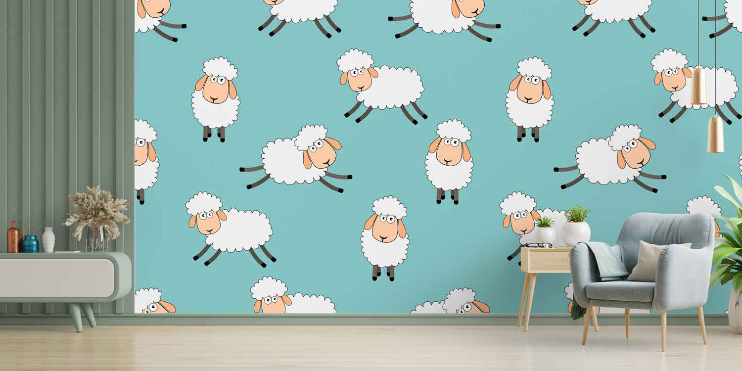 Sevimli Koyun Desenli Çocuk Odası Duvar Kağıdı 4725