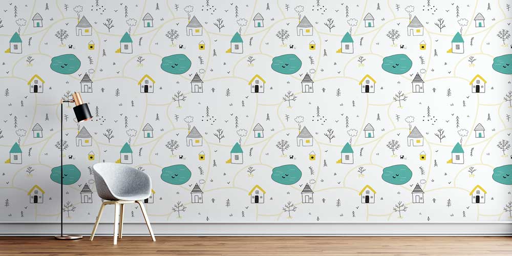 Sevimli Köy Haritası İllüstrasyonlu Duvar Kağıdı 4726