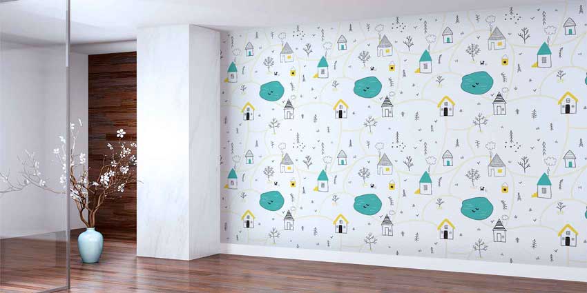 Sevimli Köy Haritası İllüstrasyonlu Duvar Kağıdı 4726