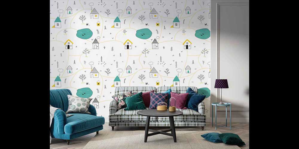 Sevimli Köy Haritası İllüstrasyonlu Duvar Kağıdı 4726