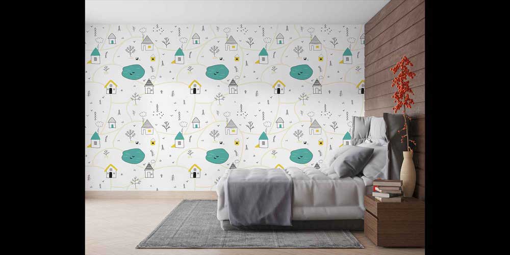 Sevimli Köy Haritası İllüstrasyonlu Duvar Kağıdı 4726