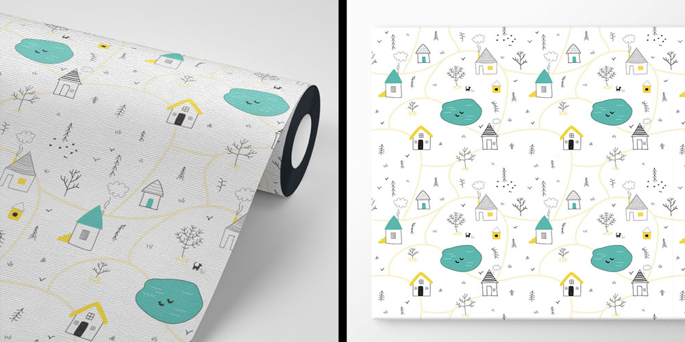 Sevimli Köy Haritası İllüstrasyonlu Duvar Kağıdı 4726