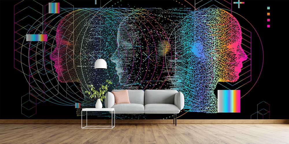 duvar-kagidi-4828-01 Dijital Sanat İnsan Profilleri ve Veri Desenleri Duvar Kağıdı 4828