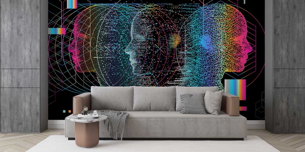 duvar-kagidi-4828-02 Dijital Sanat İnsan Profilleri ve Veri Desenleri Duvar Kağıdı 4828