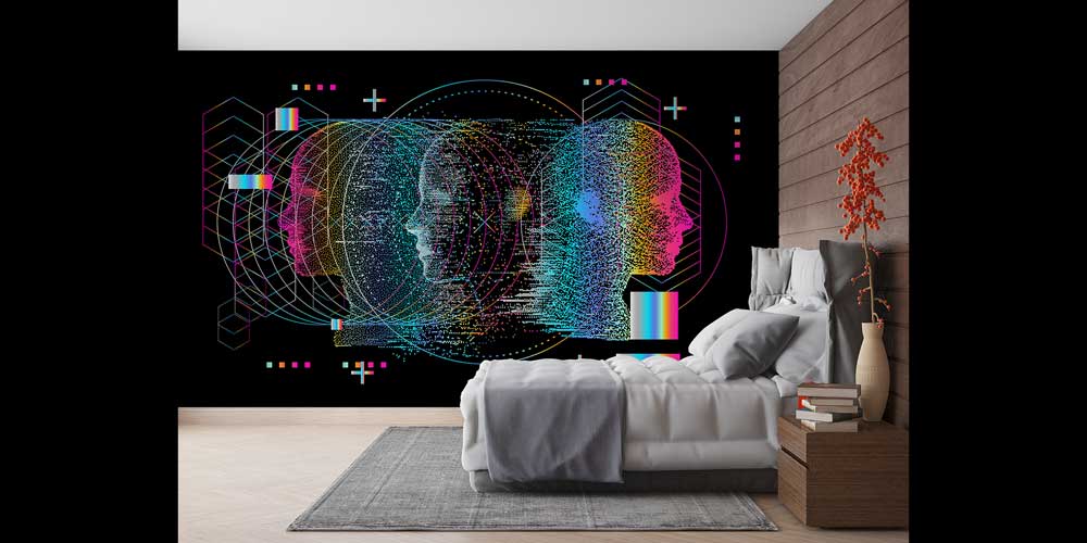 duvar-kagidi-4828-05 Dijital Sanat İnsan Profilleri ve Veri Desenleri Duvar Kağıdı 4828